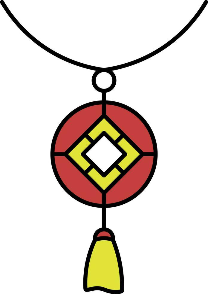 Feng Coin With Tassel Flat Icon In Red And Yellow Color. vector