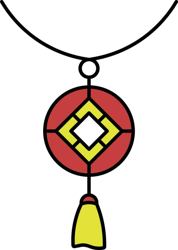 feng moneda con borla plano icono en rojo y amarillo color. vector