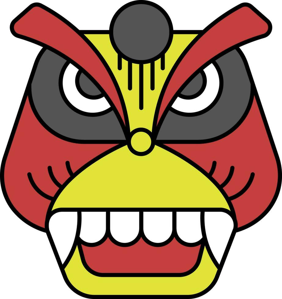 rojo y amarillo barong máscara icono en plano estilo. vector