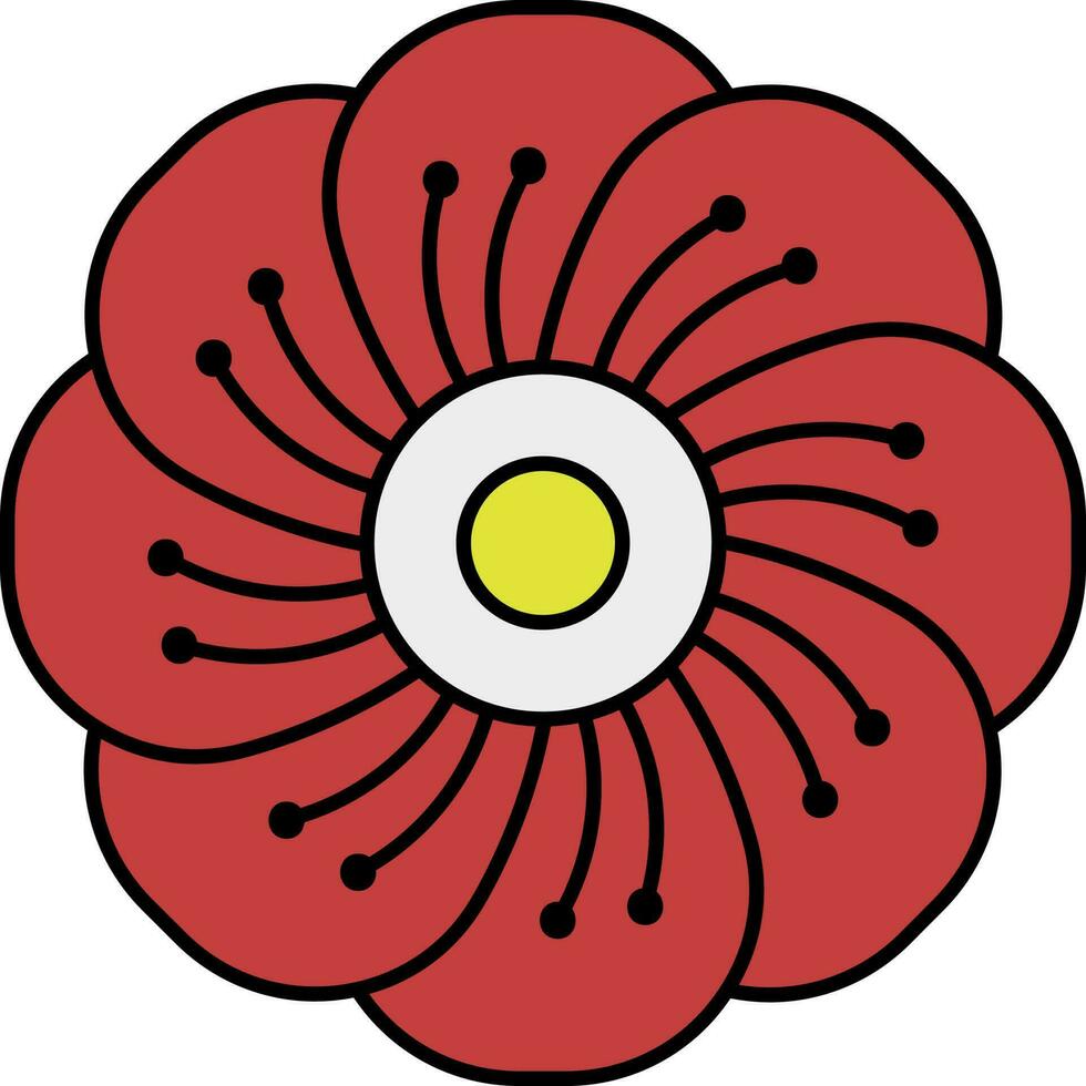 Red Meihua Flower Icon In Flat Style. vector