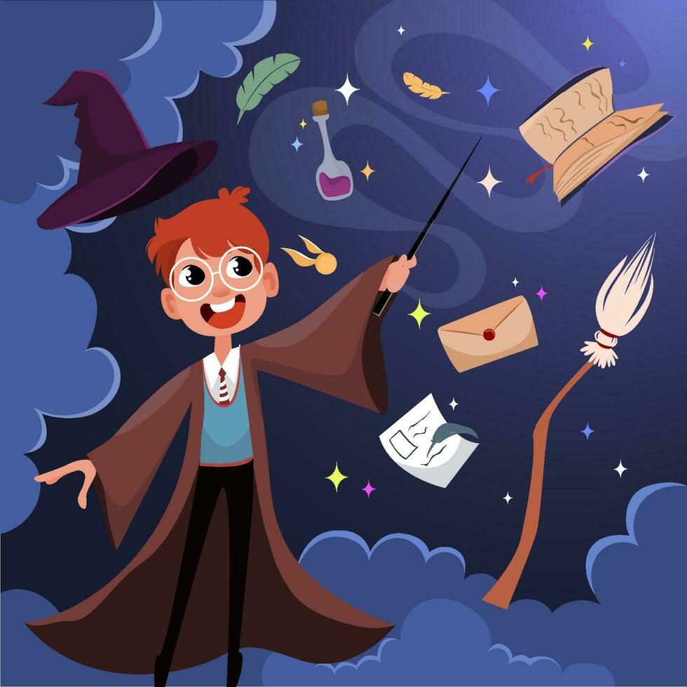 Young Sorcerer and His Magic Wand vector