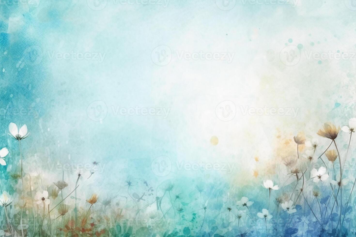 light blue background paper texture tiny petal flower painting in watercolor style. photo