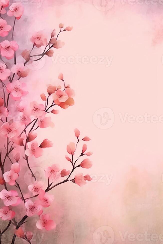 light pink background paper texture tiny petal flower painting in watercolor style. photo