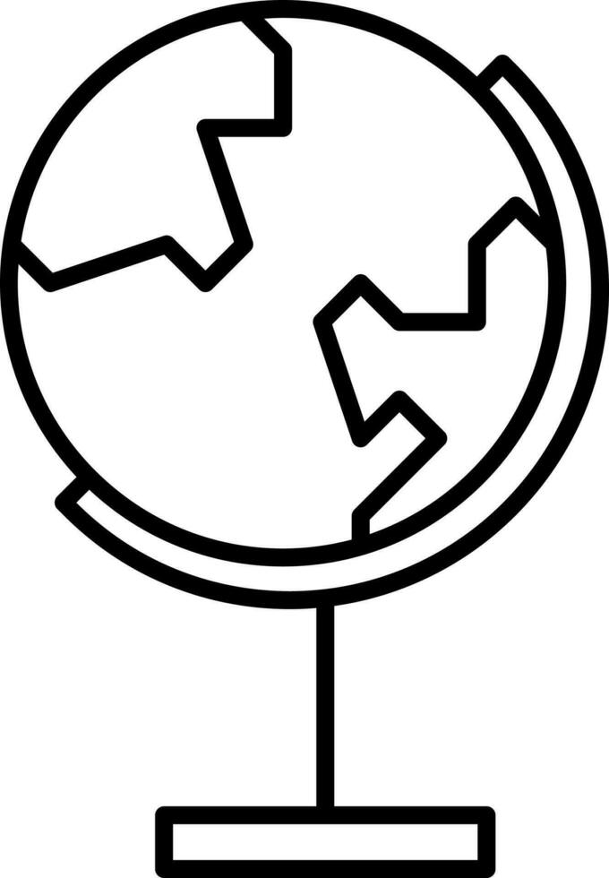 Earth Globe Stand Icon In Black Line Art. vector