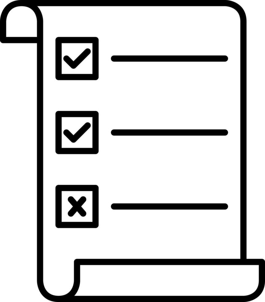 Scroll Checklist Icon In Black Line Art. vector