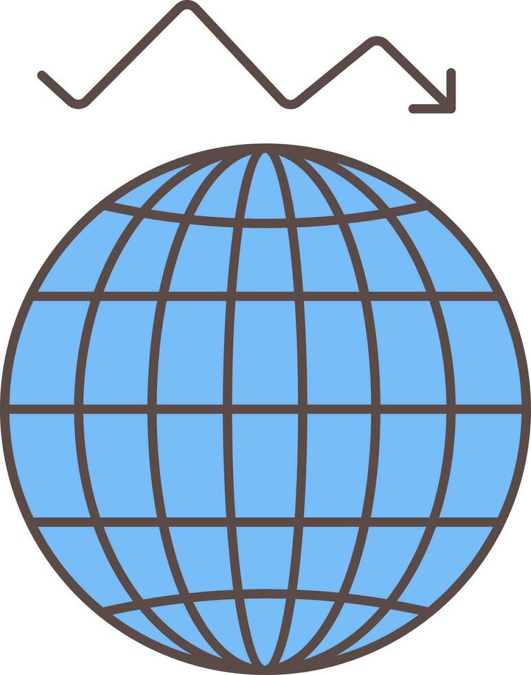 Down Wavy Strategy Arrow Graph With Globe Blue And Black Icon. vector