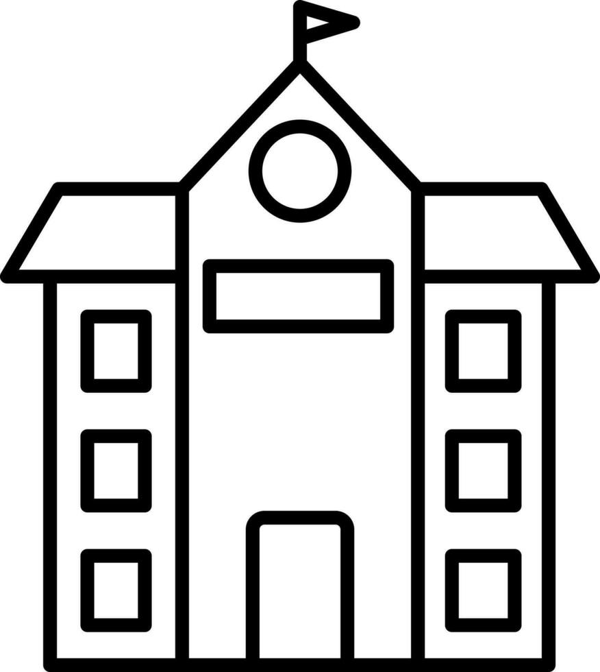 Black Line Art Of School Building Icon. vector