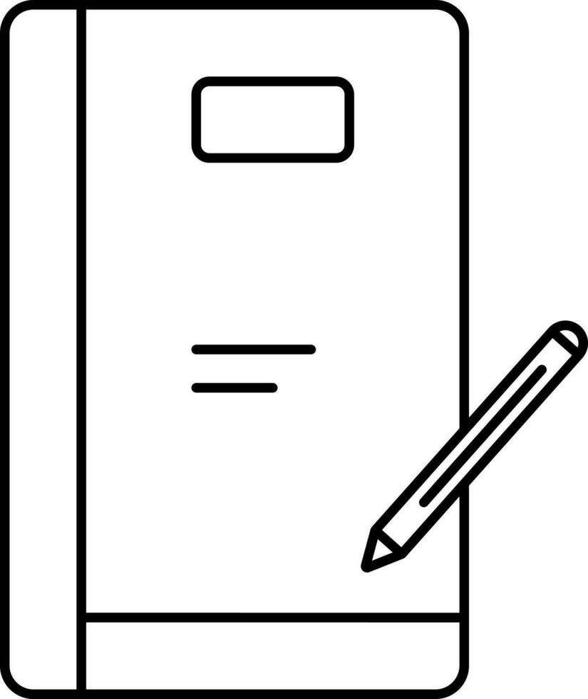 Pencil with Book Icon In Black Outline. vector