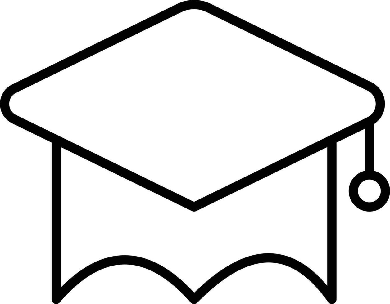 Isolated Graduation Cap Icon In Black Outline. vector