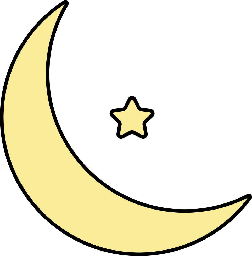 Yellow Crescent Moon With Star Flat Icon Or Symbol vector