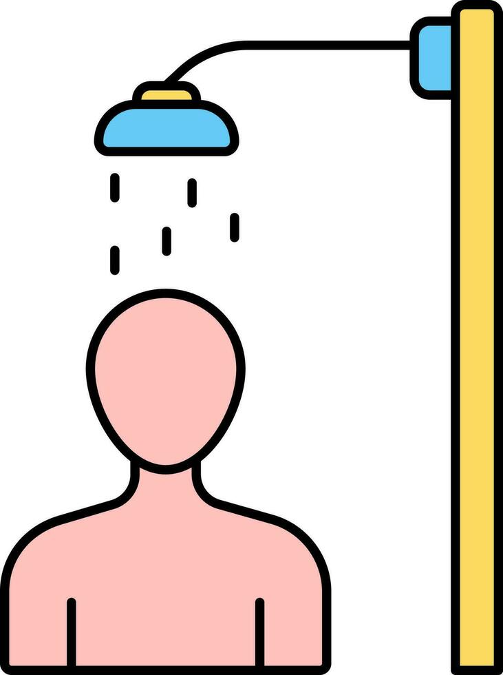 Silhouette Man Taking Shower Colorful Icon. vector