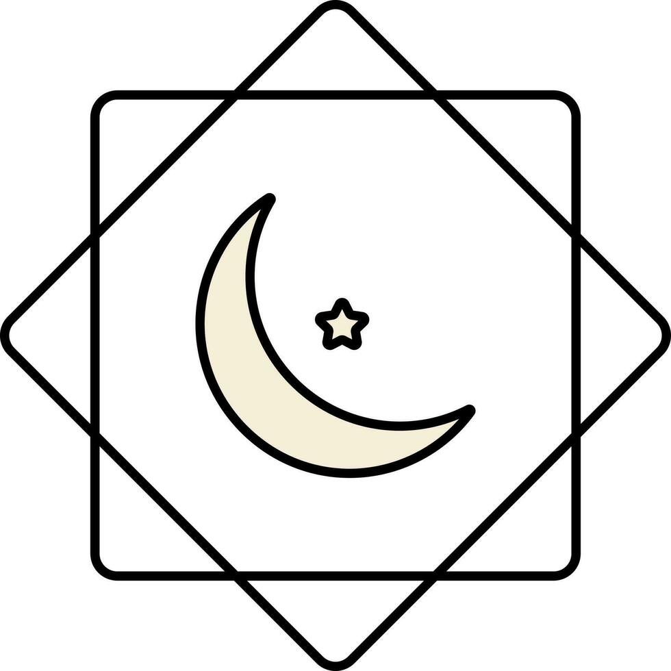 ascendente Luna con estrella frotar el hizb negro y amarillo icono. vector
