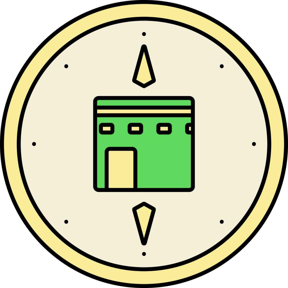 Flat Kaaba Direction Finder Compass Green And Yellow Icon. vector