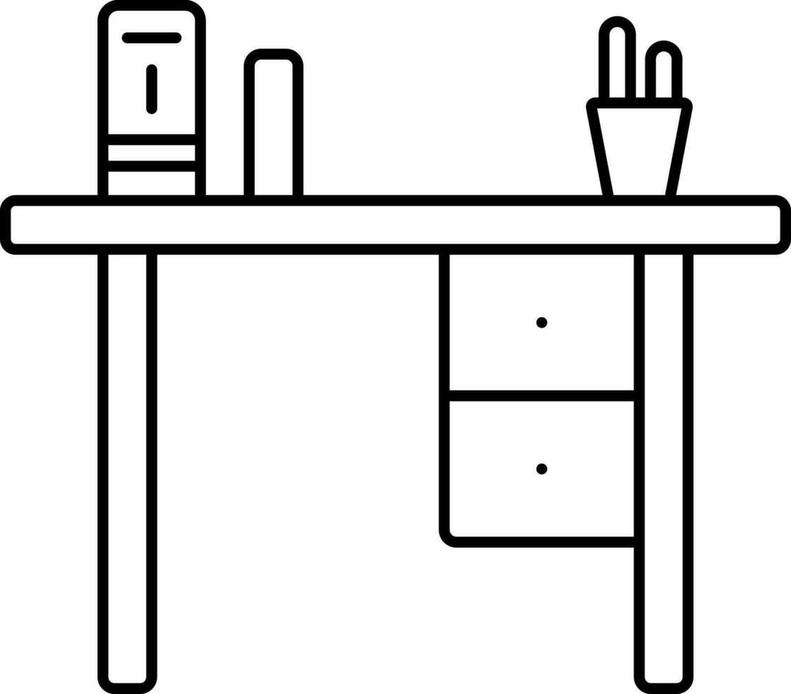 Illustration Of Books With Pen Holder On Table Outline Icon. vector