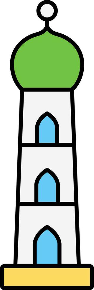 Colorful Mosque Minaret Icon In Flat Style. vector