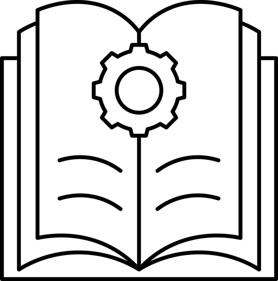 Open Book With Cogwheel Icon In Linear Style. vector