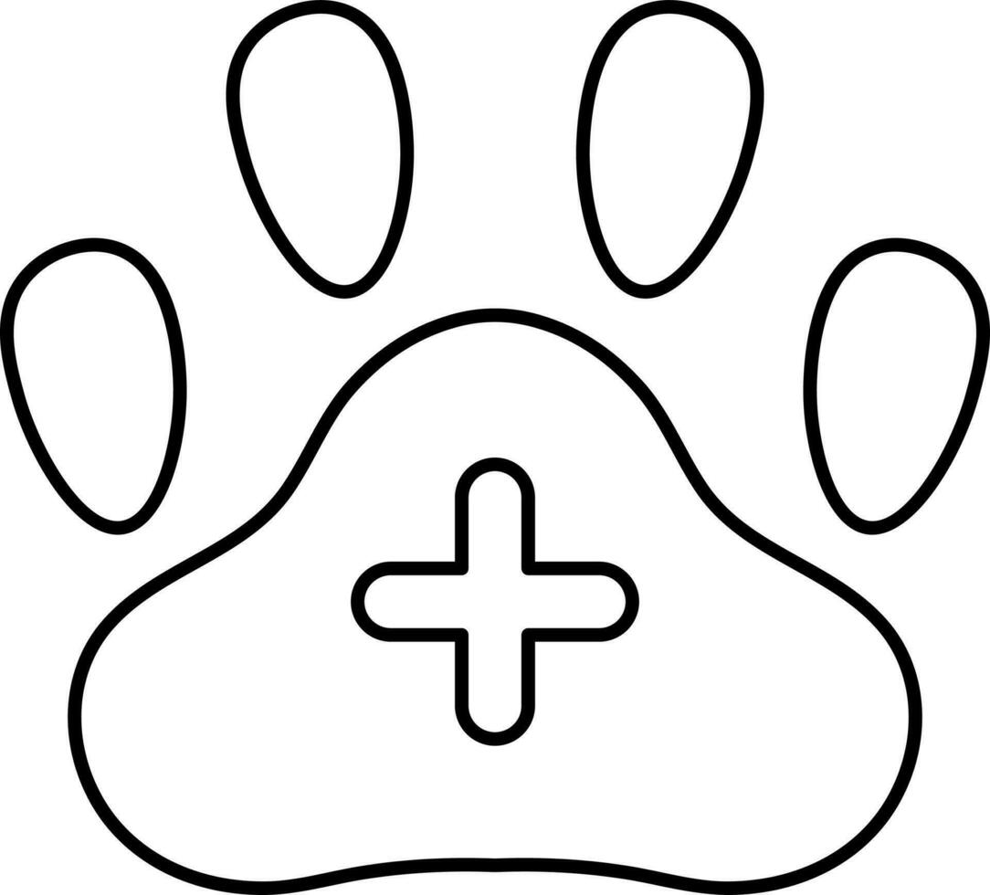 Isolated Paw With Cross Symbol Or Icon In Thin Line Art. vector