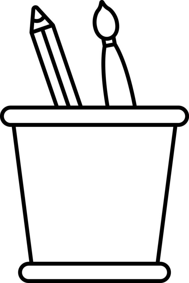 Pencil With Brush In Stand Linear Icon. vector