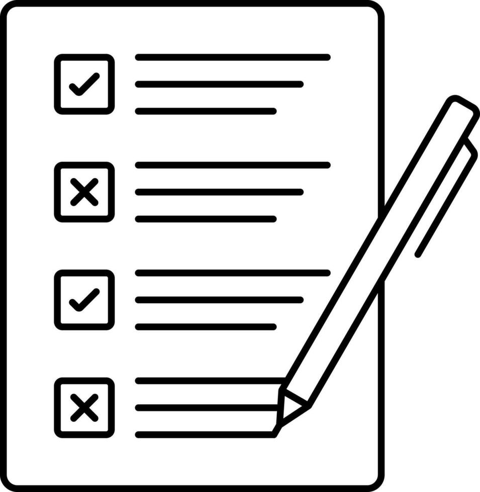 Black Linear Of Check Paper With Pen Icon. vector