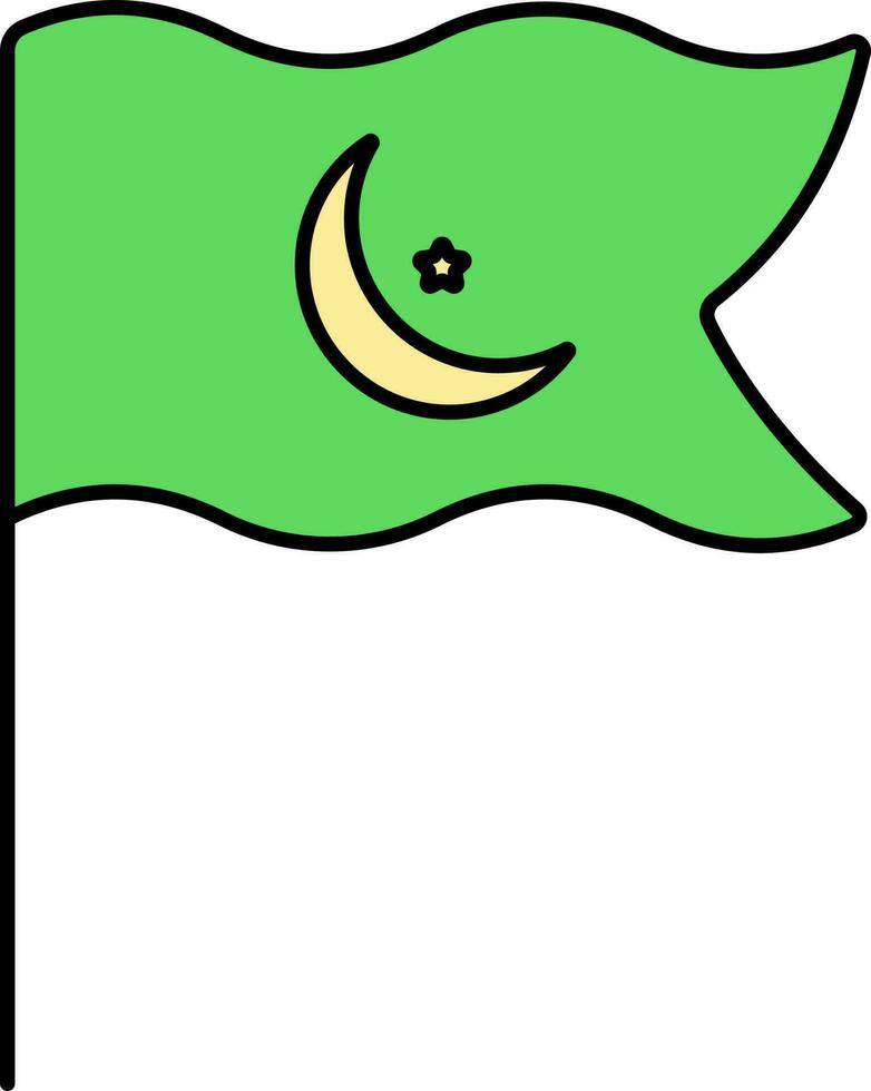 Muslim Flag Pole Icon In Green And Yellow Color. vector
