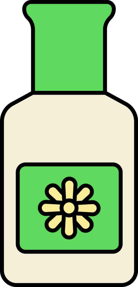 Isolated Attar Bottle Flat Icon In Green And Yellow Color. vector