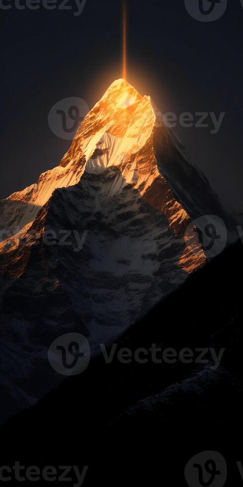 Himalayas When the sun rises in spring, the sun is golden orange. photo