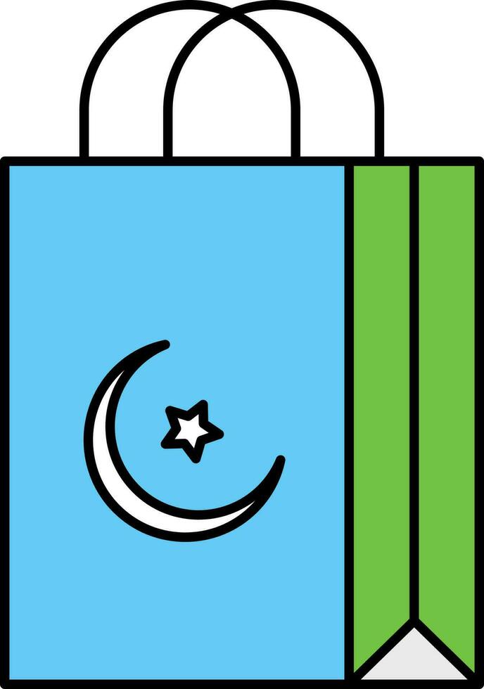 Crescent Moon With Star Symbol Shopping Bag Icon. vector