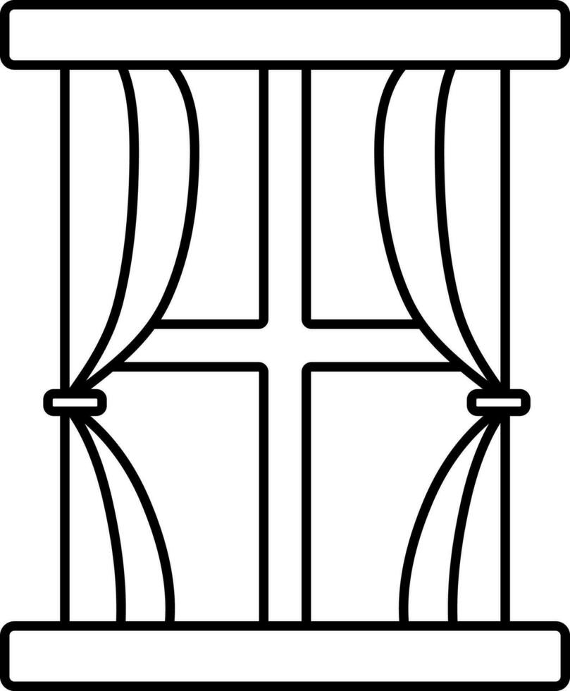 Open Curtain Window Icon In Black Outline. vector