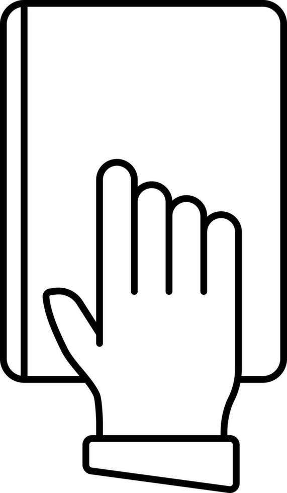 Human Hand On Book For Oath Icon In Line Art. vector