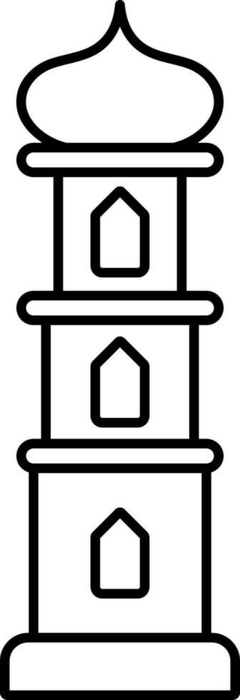 Isolated Mosque Minaret Icon In Black Outline. vector
