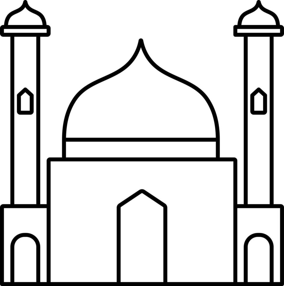 Black Outline Illustration Of Mosque Building Icon. vector