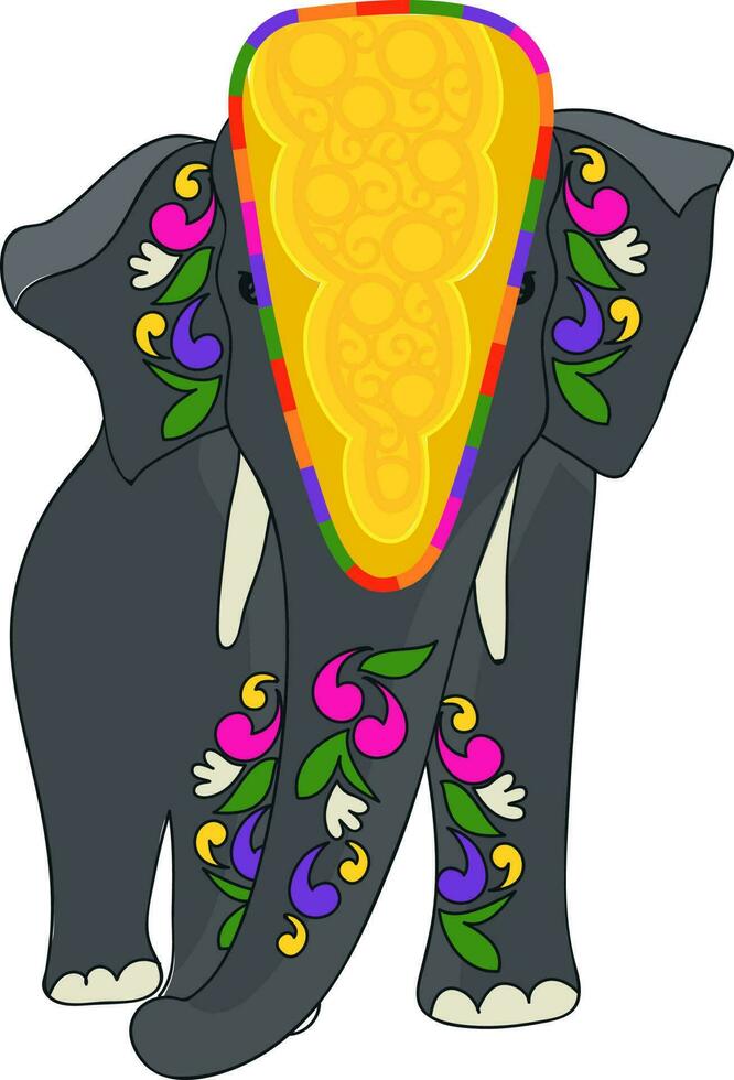Doddle Illustration Of Ethnic Elephant Cartoon Over White Background. vector