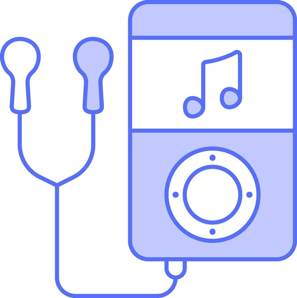 iPod conectar con auricular icono en azul y blanco color. vector