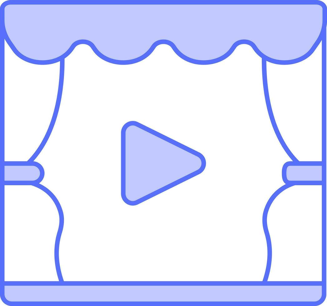 Open Curtain Show Play Icon In Blue And White Color. vector
