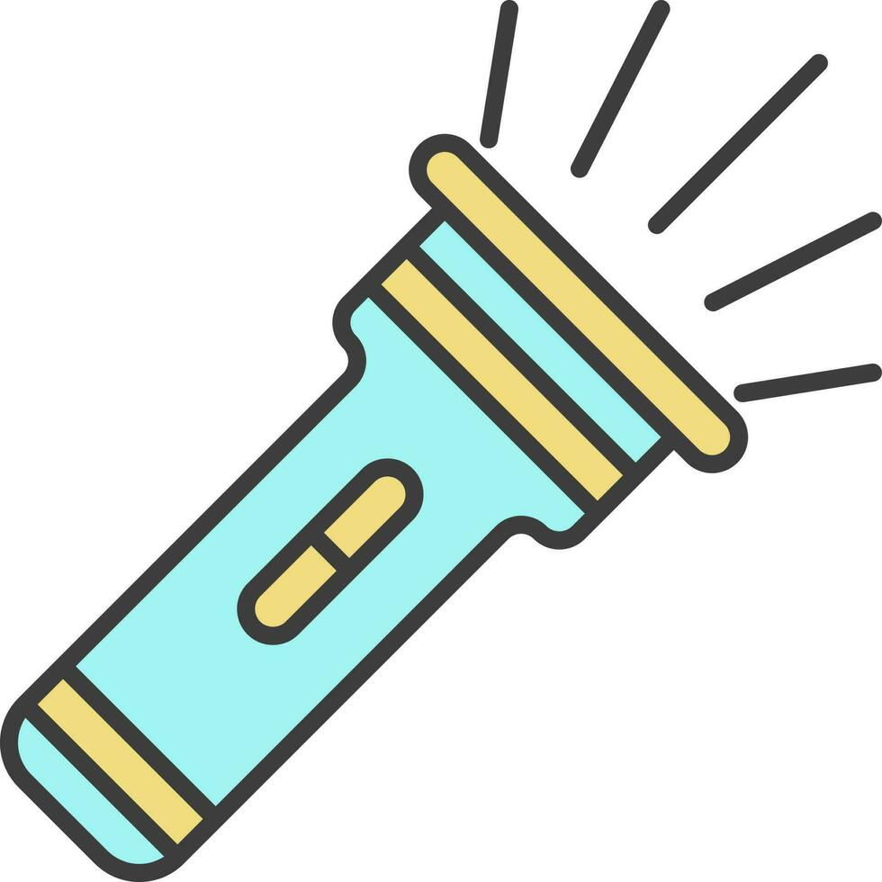 Isolated Flashlight Icon In Turquoise And Yellow Color. vector