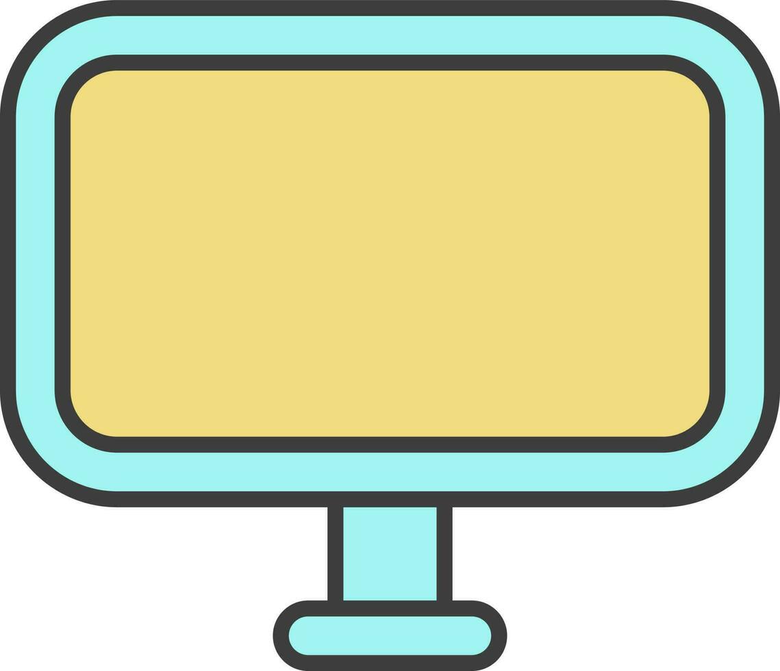 Illustration Of Monitor Icon In Turquoise And Yellow Color. vector