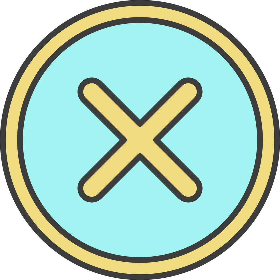 Isolated Cross Button Icon Turquoise And Yellow Color. vector