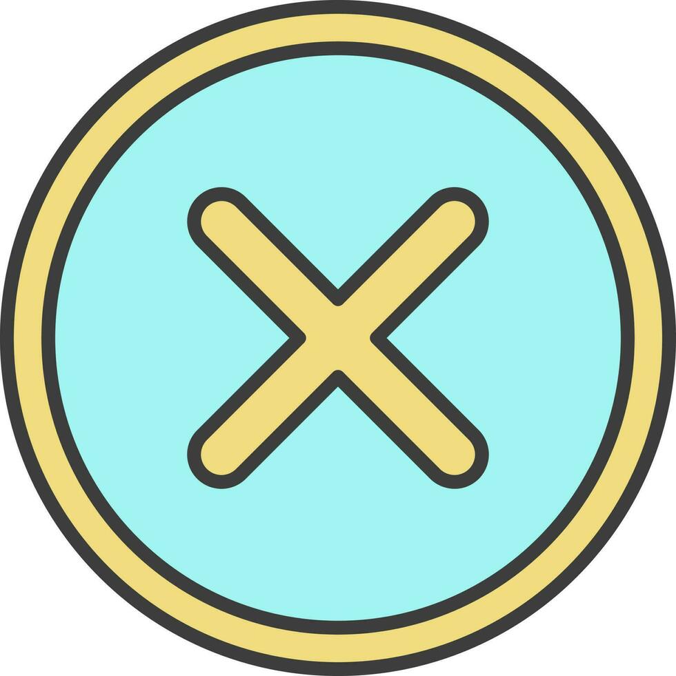 Isolated Cross Button Icon Turquoise And Yellow Color. vector