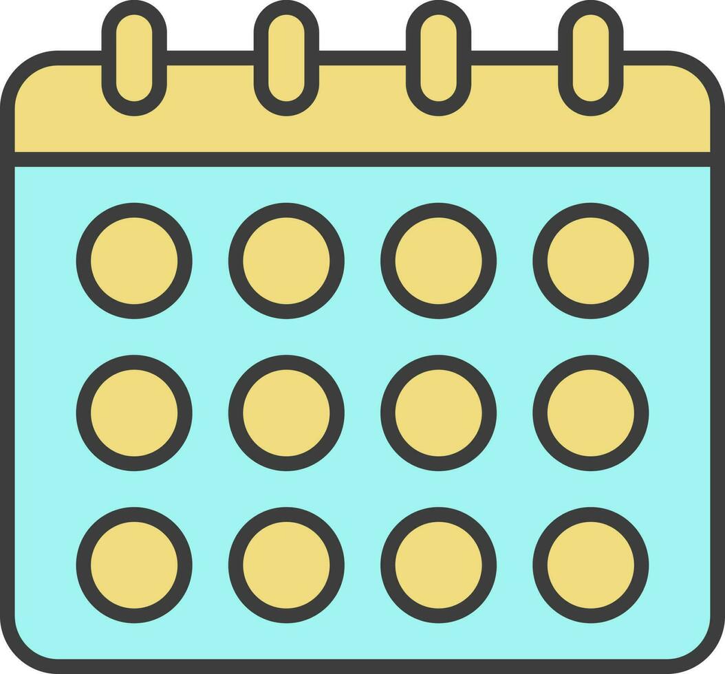 Isolated Calendar Icon In Turquoise And Yellow Color. vector
