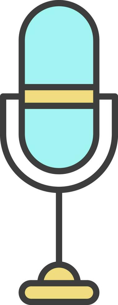 Flat Microphone Icon In Turquoise And Yellow Color. vector