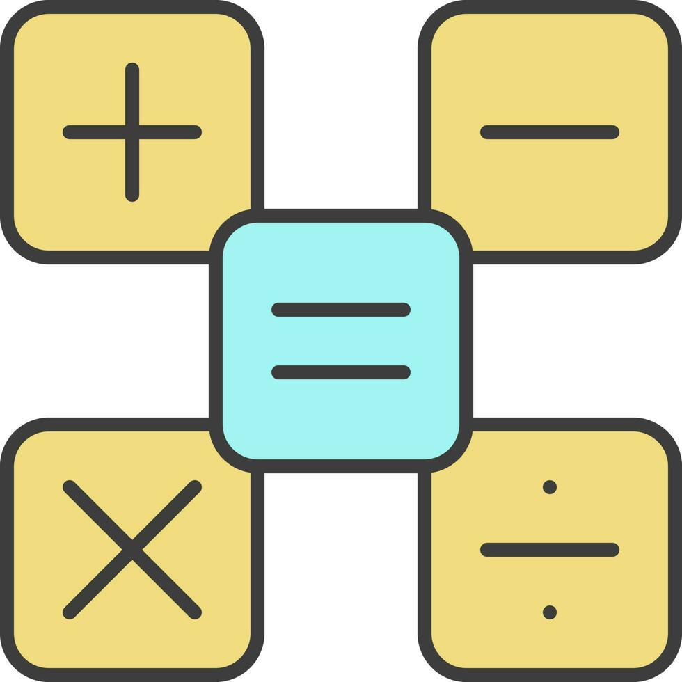 Basic Mathematics Symbol Or Icon Turquoise And Yellow Color. vector