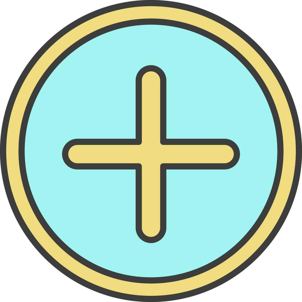 Plus Button Icon In Yellow And Turquoise Color. vector