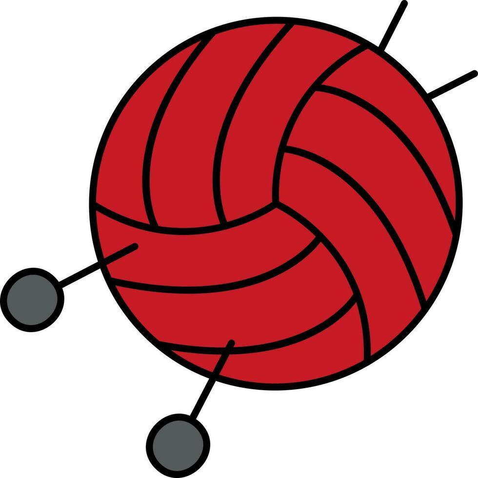 Yarn Ball With Knitting Needles Icon In Red And Gray Color. vector