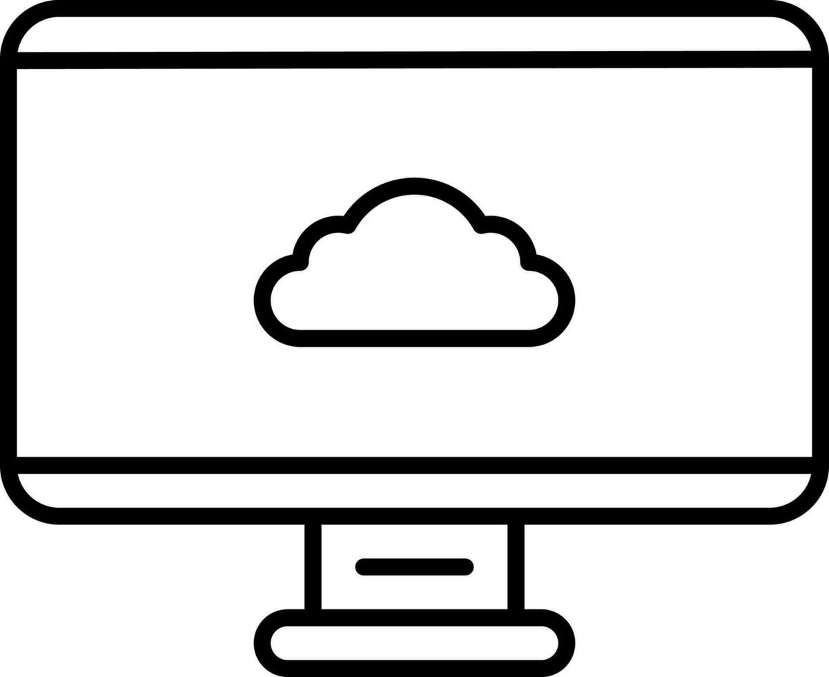 Linear Style Cloud In Monitor Screen Icon. vector