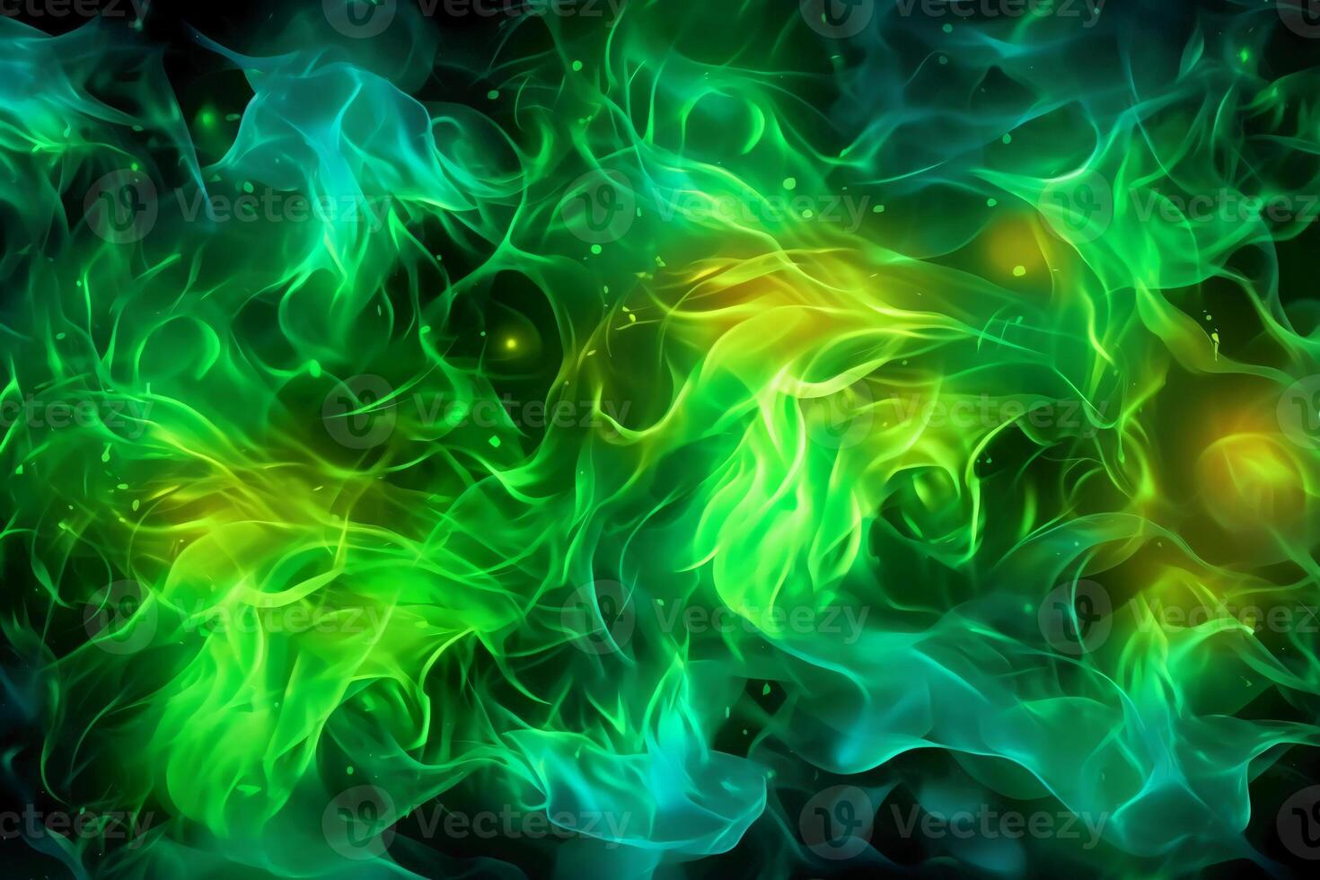 Drawn neon color green, Burning flame background material abstract hand. photo