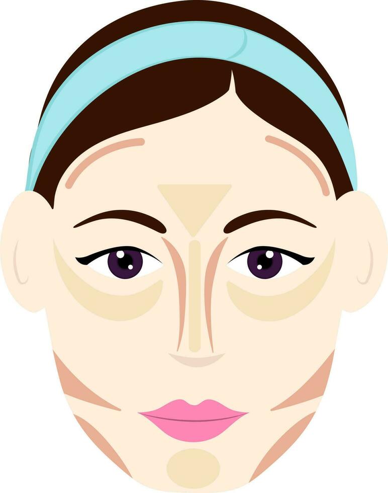 Contour Or Highlight On Diamond Face Shape Female Icon In Flat Style. vector