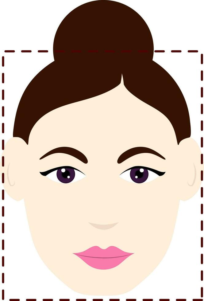 Beautiful Bun Hair Young Woman With Square Face Icon In Flat Style. vector