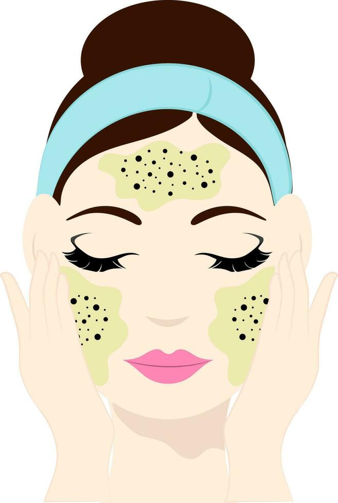 Exfoliating Female Face Skin Icon In Flat Style. vector