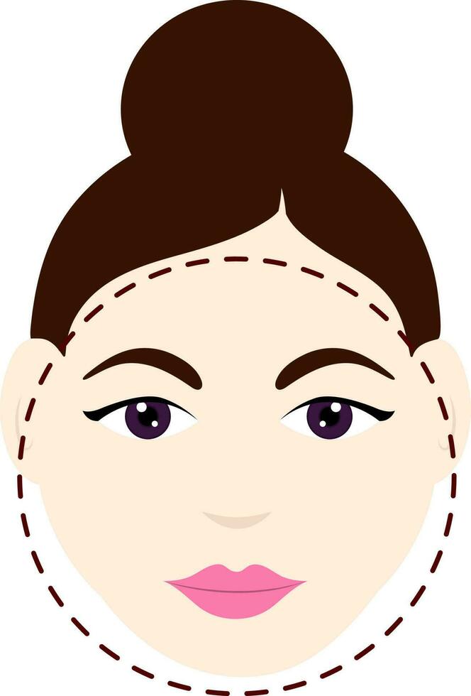 Round Face Beautiful Girl With Bun Hair Burgundy Icon vector