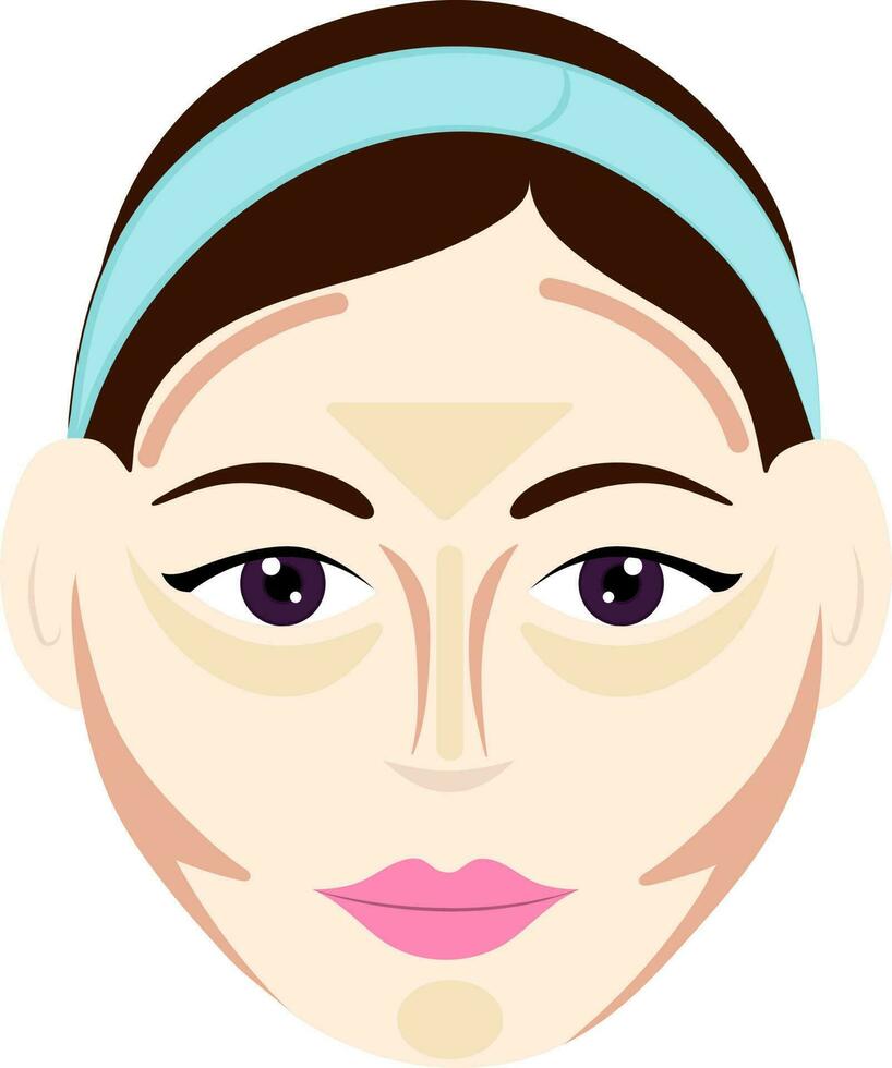 Contour Or Highlight On Round Face Shape Female Flat Icon. vector